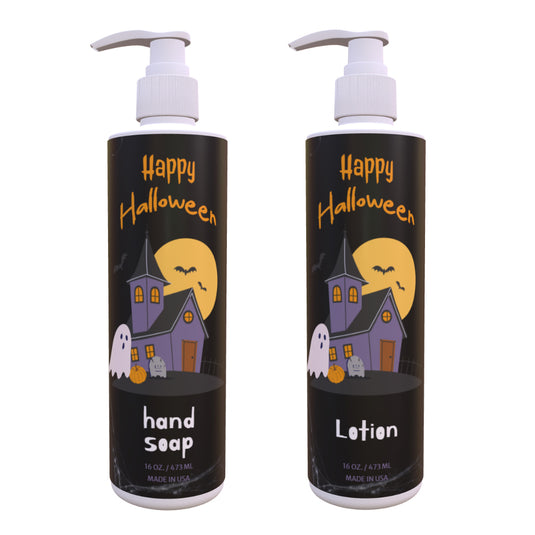 Halloween Hand Soap & Lotion Set – Haunted House & Cobwebs | Fresh Green Tea & Lemon Scent |  16 oz Pump | Spooky Bathroom Decor | Paraben-Free, Made in USA