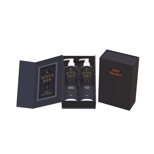 Halloween Hand Soap and Lotion Gift Set | Witch Brew Design | Fresh Green Tea and Lemon Scent | 2 x 16 oz Pump Bottles | Paraben Free Made in USA