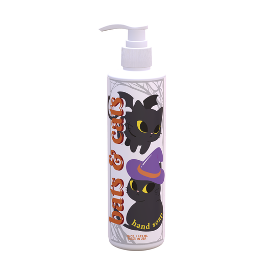 Halloween Hand Soap – Bats & Cats Design | Fresh Green Tea & Lemon Scent | 16 oz Pump | Playful Spooky Decor | Paraben-Free, Made in USA