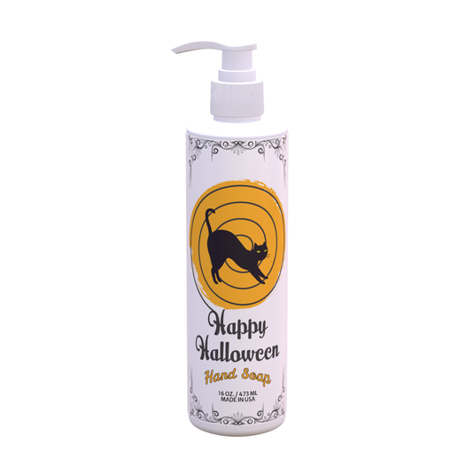 Halloween Hand Soap – Black Cat Swirl Design | Light Green Tea & Lemon Scent |  16 oz Pump | Spooky Bathroom Decor | Paraben-Free, Made in USA
