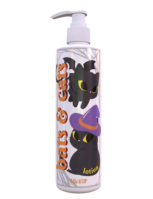Halloween Lotion – Bats & Cats Design | Fresh Green Tea & Lemon Scent |  16 oz Pump | Playful Spooky Decor | Paraben-Free, Made in USA