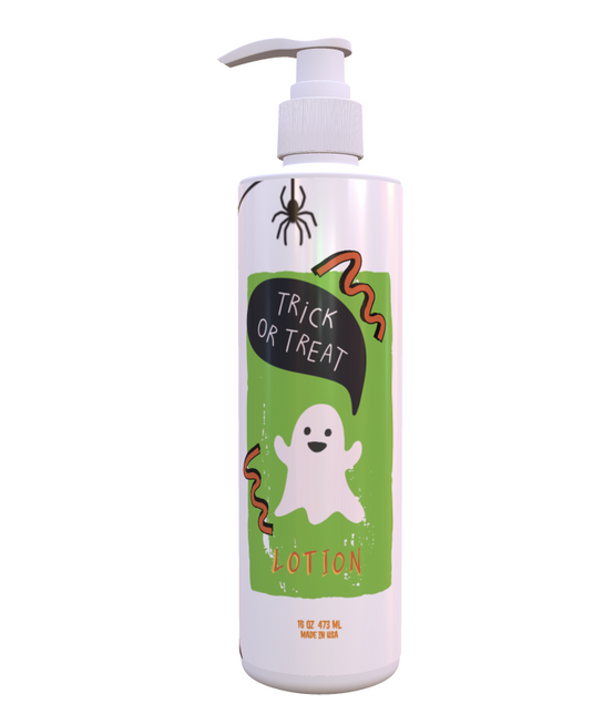 Halloween Lotion – Trick or Treat Design | Light Green Tea & Lemon Scent |  16 oz Pump | Festive Bathroom Decor | Paraben-Free, Made in USA